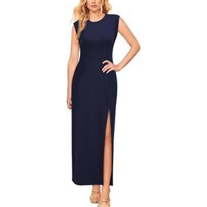 Round Neck Loose Split Wrinkle-Free Long Maxi Dress, XXL, 5E-1414D002